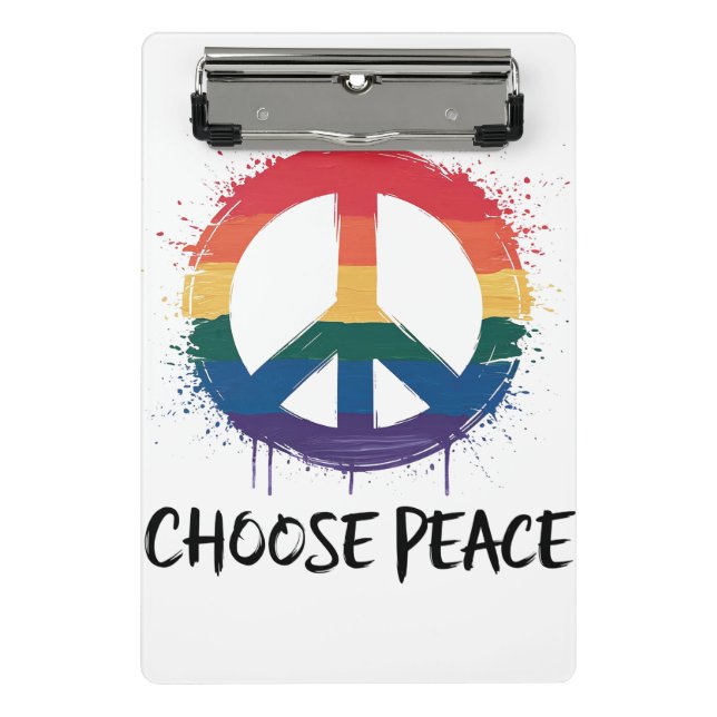 Rainbow Peace Sign with "Choose Peace" Text Mini Clipboard (Front)