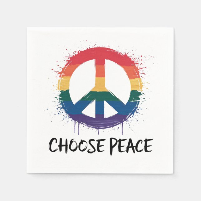 Rainbow Peace Sign with "Choose Peace" Text Napkin (Front)