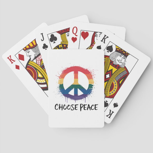 Rainbow Peace Sign with "Choose Peace" Text Playing Cards (Back)