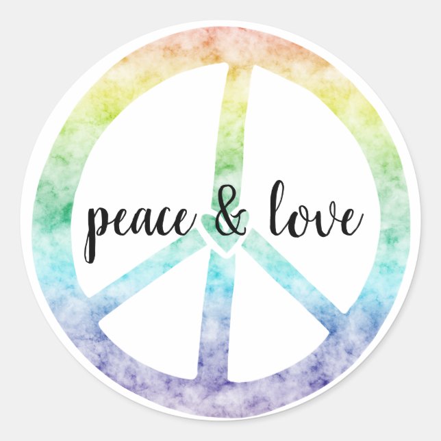 Rainbow Peace Sign with heart personalised Classic Round Sticker (Front)