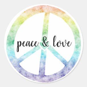 Rainbow Peace Sign with heart personalized Classic Round Sticker