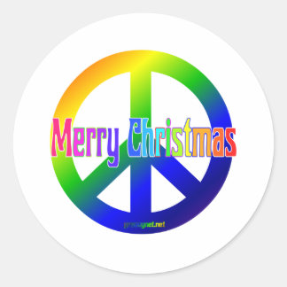 Rainbow Peace Sign with Merry Christmas! Classic Round Sticker