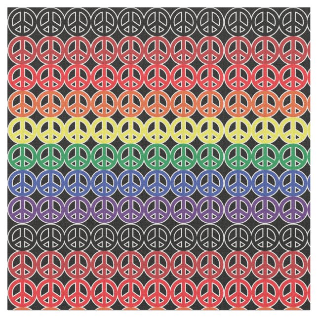 Rainbow Peace Signs on Black Fabric (Close Up)