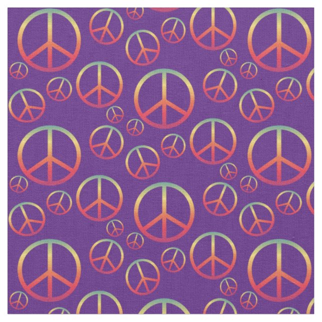 Rainbow Peace Signs on Purple Colored Fabric (Close Up)