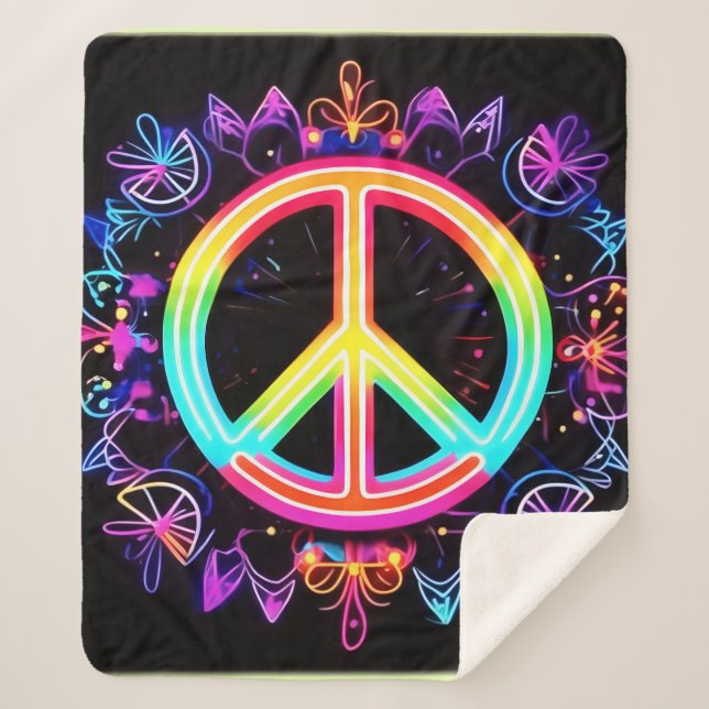 Rainbow Peace Symbol Art Sherpa Blanket (Front)