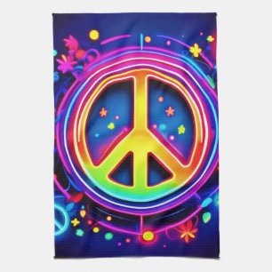 Rainbow Peace Symbol Art Tea Towel
