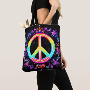 Rainbow Peace Symbol Art Tote Bag