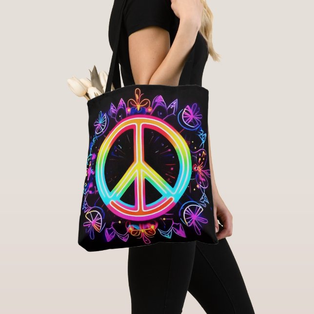 Rainbow Peace Symbol Art Tote Bag (Close Up)