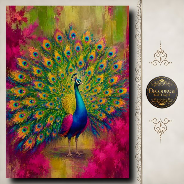Rainbow Peacock Display Decoupage Tissue Paper (Rainbow Peacock Display Decoupage Tissue Paper)