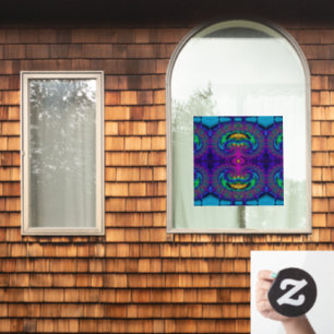 Rainbow Peacock Fractal Swirl stained Glass Look