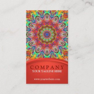 Rainbow Peacock mandala - red Business Card