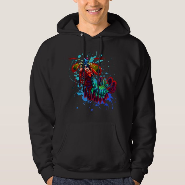 Rainbow Peacock Mantis Shrimp Blue Splash Hoodie (Front)