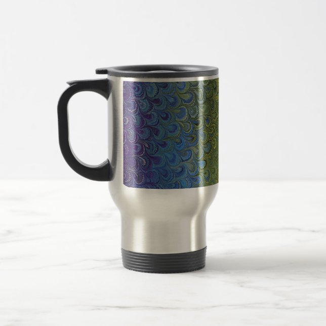 Rainbow Peacock Marble Travel Mug (Left)