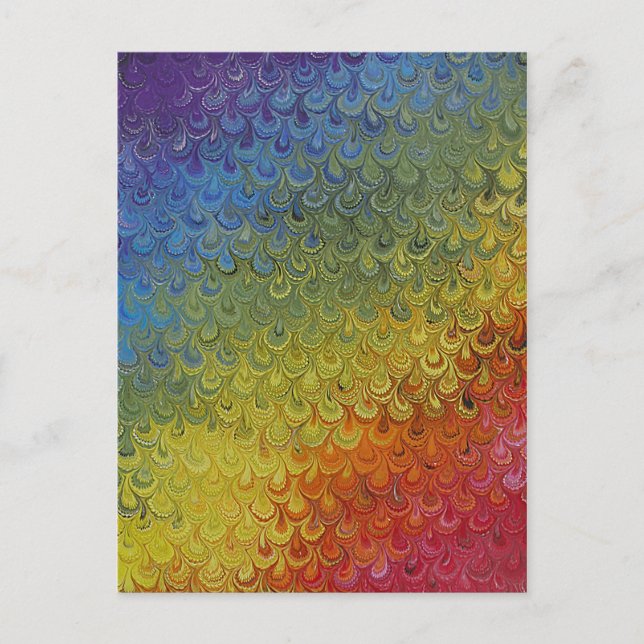 Rainbow Peacock Painted Marble Paper Postcard (Front)