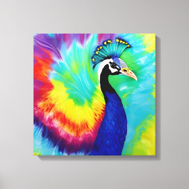 Rainbow Peacock Stretched Canvas Print (Front)