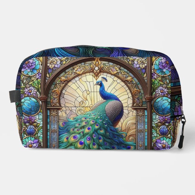 Rainbow Peacock Toiletries Bag Dopp Kit (Front)