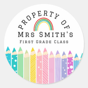 Rainbow pencil Property Of Classroom Sticker Rain