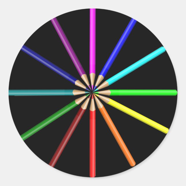 rainbow pencils classic round sticker (Front)