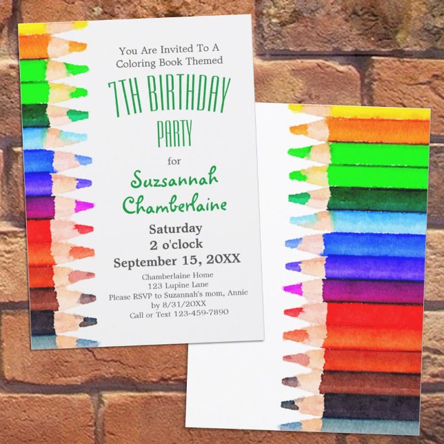 Rainbow Pencils Colouring Theme Kids Birthday Part Invitation (Creator Uploaded)