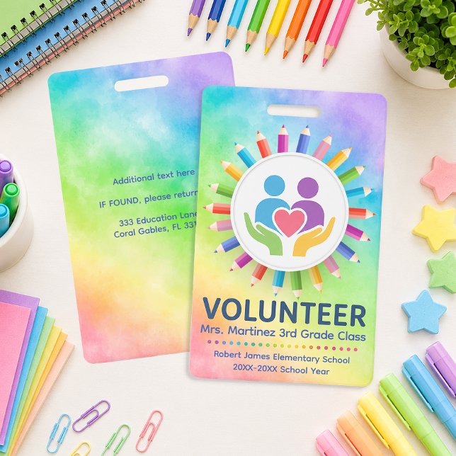 Rainbow Pencils Personalised School Volunteer ID Badge (Volunteer Badge)