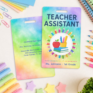 Rainbow Pencils Personalised Teacher Assistant ID Badge