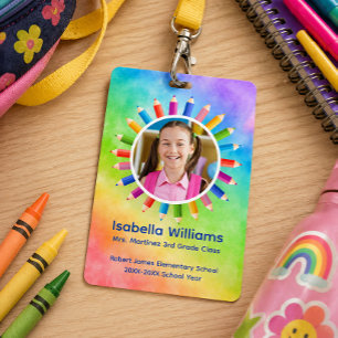 Rainbow Pencils Photo Student ID Badge