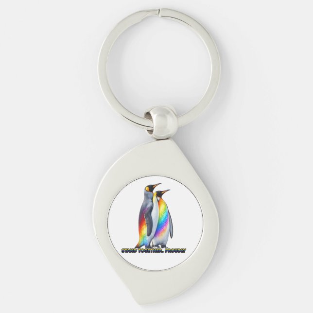 Rainbow Penguin Pride – Stand Together Proudly Key Ring (Front)