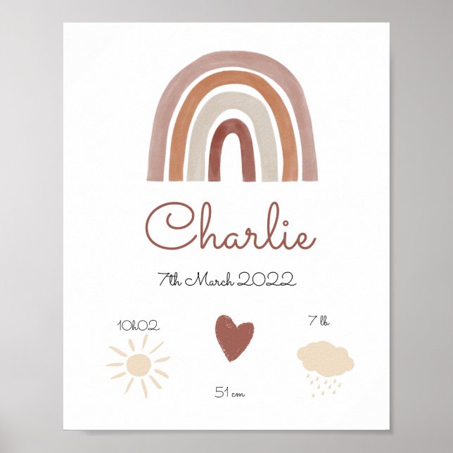 Rainbow personalised birth birth poster (Front)