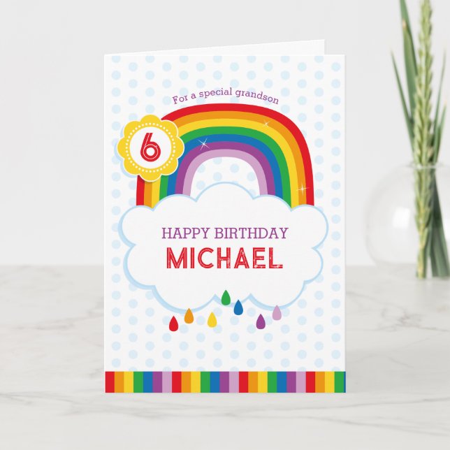 Rainbow Personalised Birthday Card for Kids (Front)