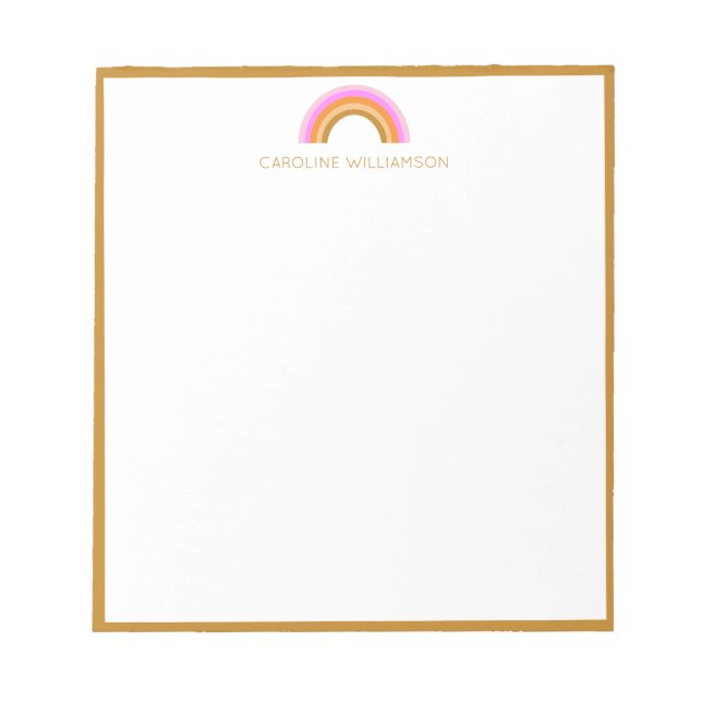 Rainbow Personalised Name Retro Boho Teen Girl Notepad (Front)