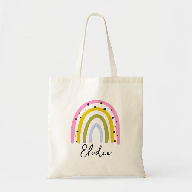 Rainbow Personalised Name Tote Bag Custom Gift (Front)