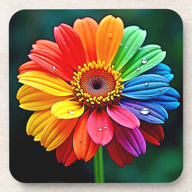 Rainbow Petal Flower Art Coaster (Front)