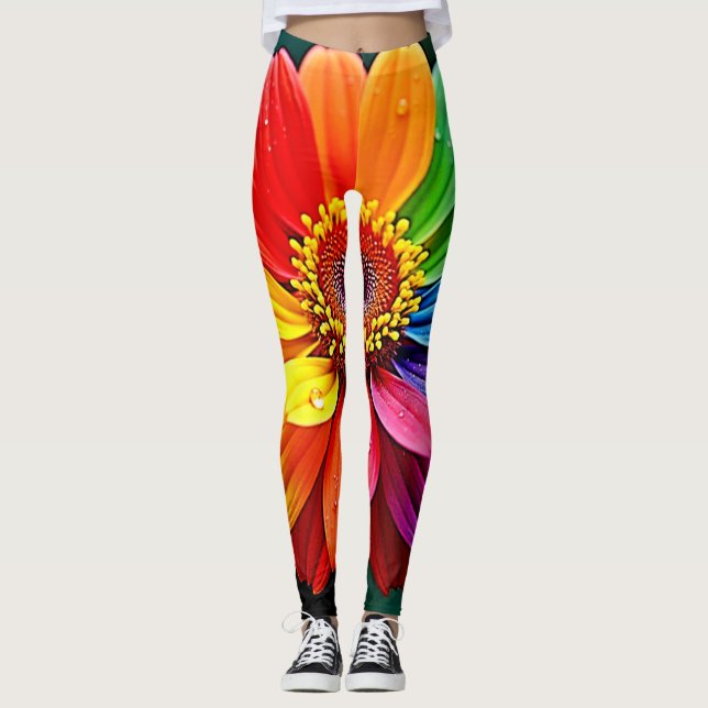 Rainbow Petal Flower Art Leggings (Front)