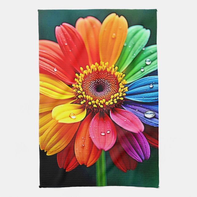 Rainbow Petal Flower Art Tea Towel (Vertical)