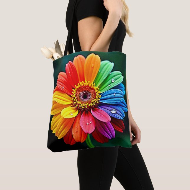 Rainbow Petal Flower Art Tote Bag (Close Up)