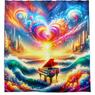 Rainbow Piano Art Shower Curtain