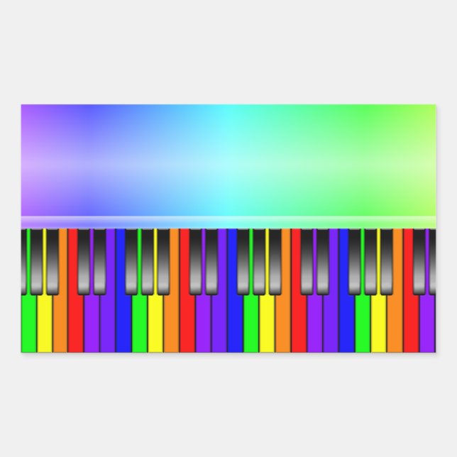 Rainbow Piano Keyboard Rectangular Sticker (Front)