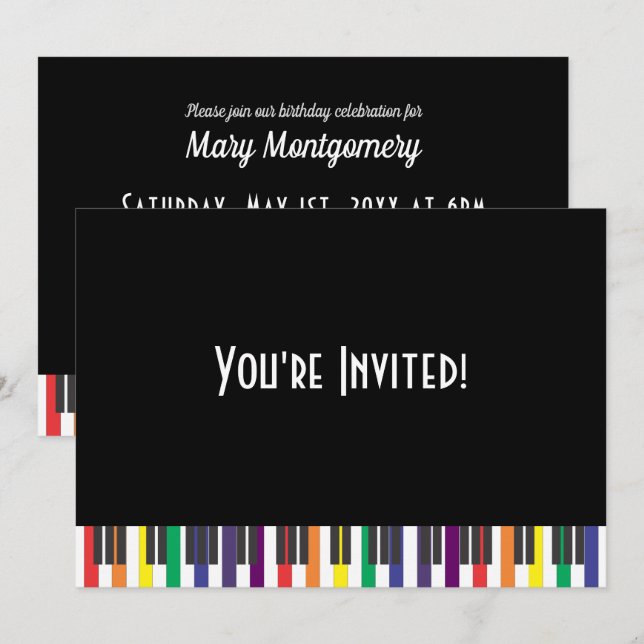 Rainbow Piano Keys Birthday Party Invitation (Front/Back)