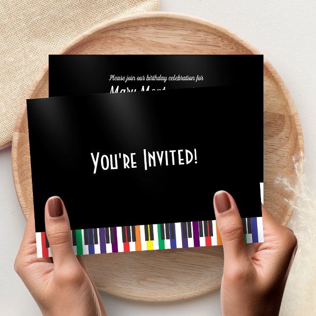 Rainbow Piano Keys Birthday Party Invitation (Rainbow Piano Keys Musical Birthday Party Invitation)