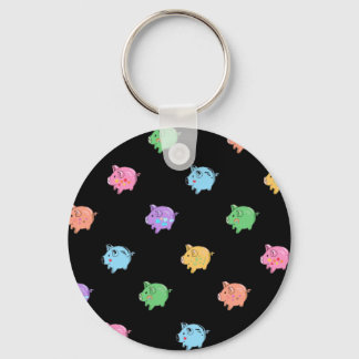 Rainbow Pig Pattern on black Key Ring