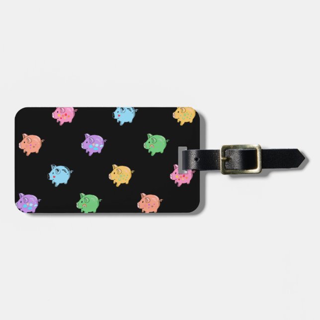 Rainbow Pig Pattern on black Luggage Tag (Front Horizontal)