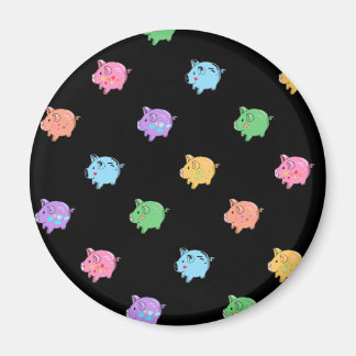 Rainbow Pig Pattern on black Magnet