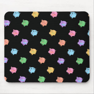 Rainbow Pig Pattern on black Mouse Pad