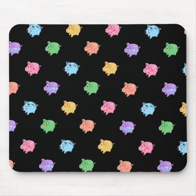 Rainbow Pig Pattern on black Mouse Pad (Front)