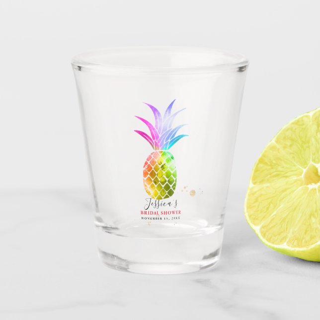 Rainbow Pineapple Wedding Party Gift Shot Glass (Front)