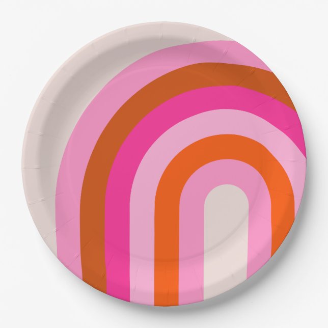 Rainbow Pink and Orange Boho Arch Paper Plate (Front)
