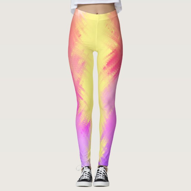 Rainbow Pink and Yellow All-Over-Print Leggings (Front)
