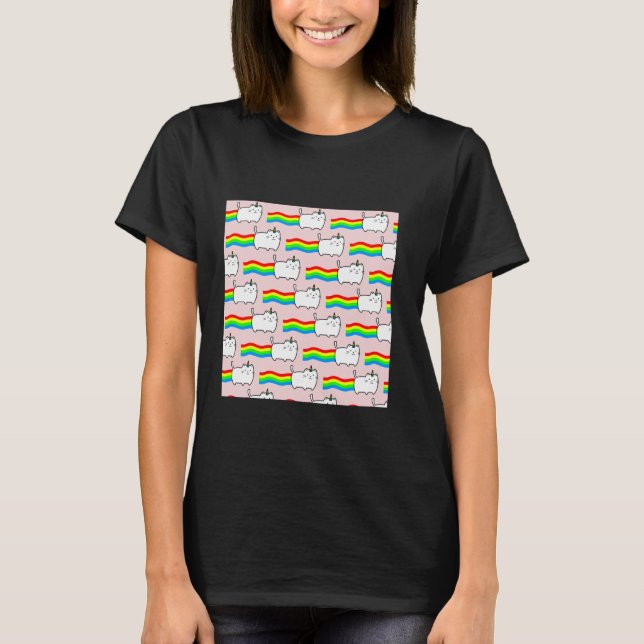 Rainbow pink background with cat T-Shirt (Front)
