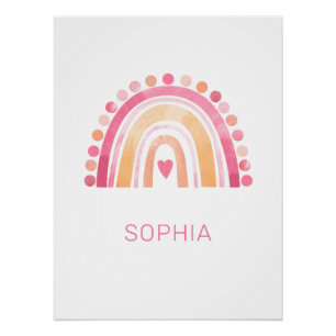 Rainbow, pink boho watercolor poster