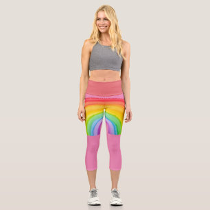 RAINBOW PINK CAPRI YOGA PANTS LEGGINGS